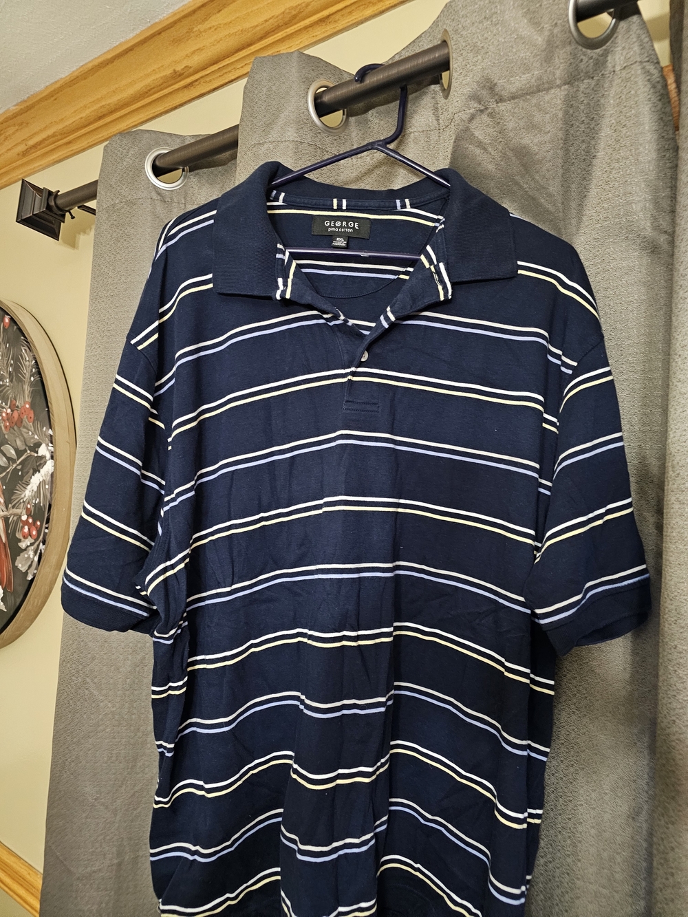 George Navy and White Striped Polo